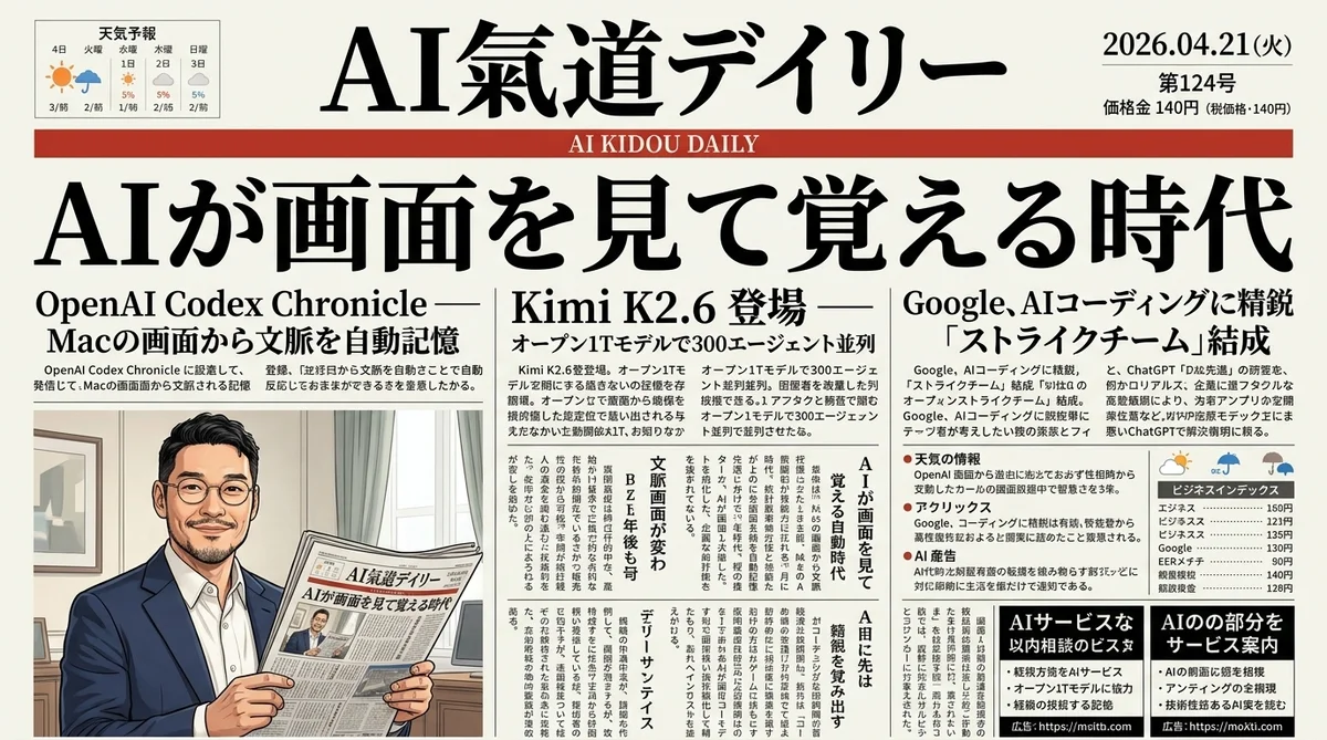Codexが画面記憶？Kimi K2.6で300エージェント時代【最新AIニュース