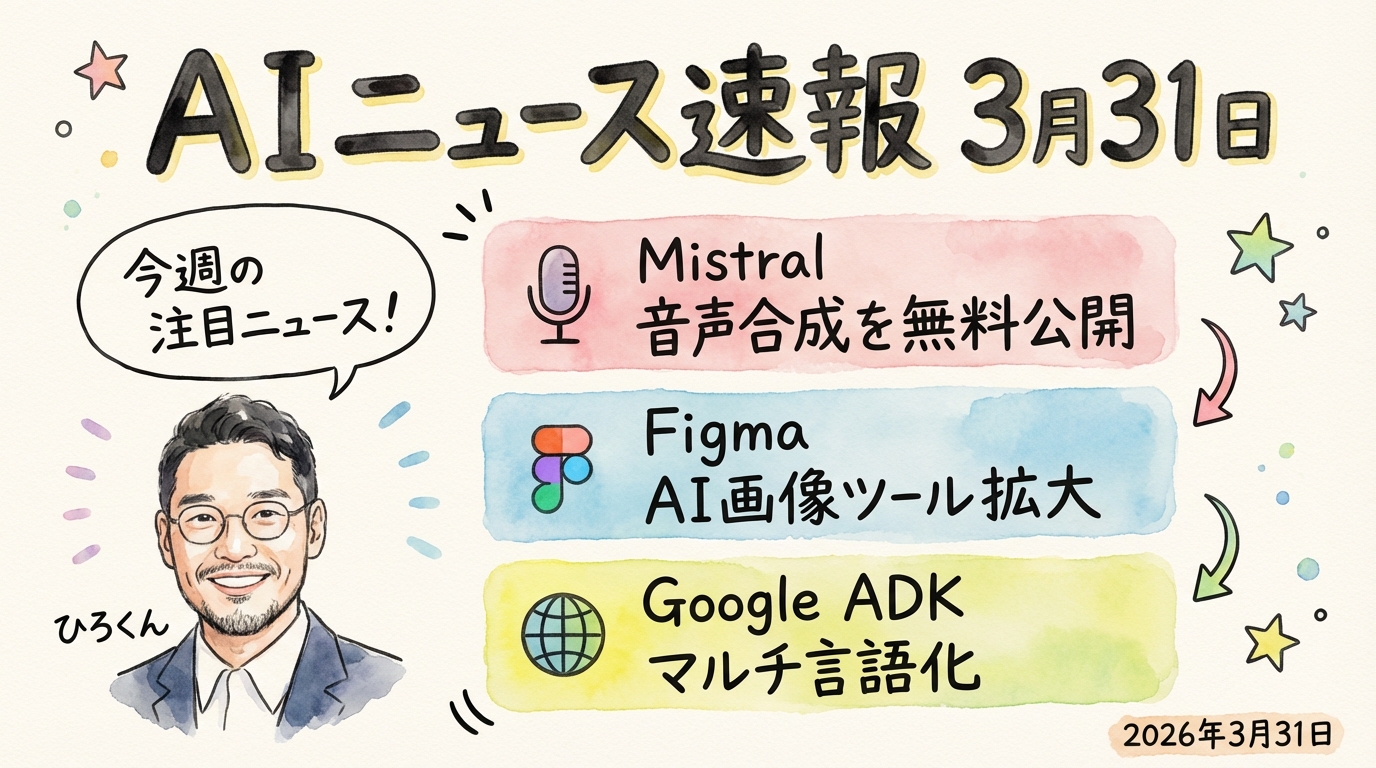 無料でElevenLabs級のAI音声？Mistral新モデル＆Figma AI全面展開など【AIニュース3/31】 グラフィックレコーディング図解