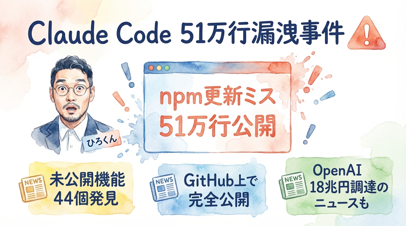 Claude Codeソースコード51万行が漏洩？OpenAI 18兆円調達＆Veo 3.1動画革命など【AIニュース4/1】 グラフィックレコーディング図解