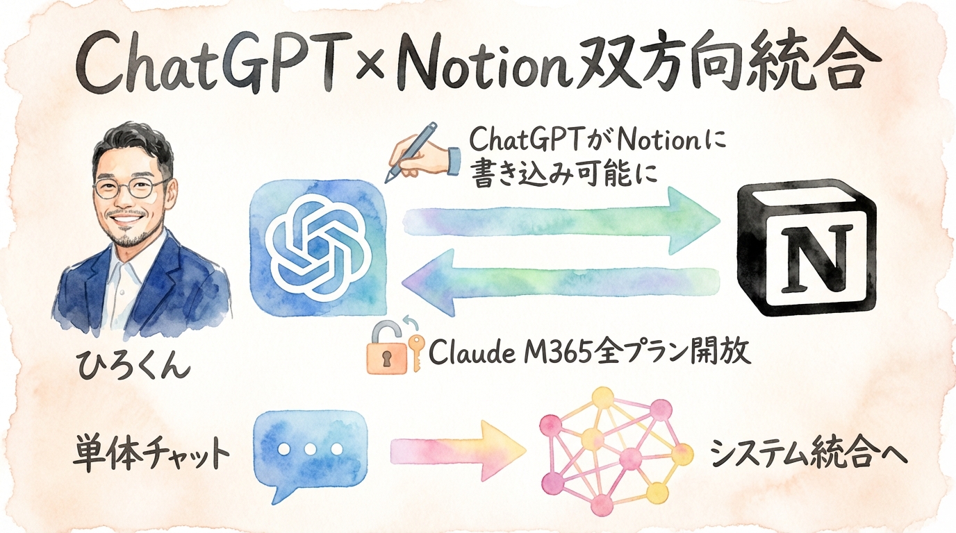 ChatGPTがNotionに書き込み可能に？Claude M365全プラン開放＆Cowork Windows版も【AIニュース4/4】 グラフィックレコーディング図解