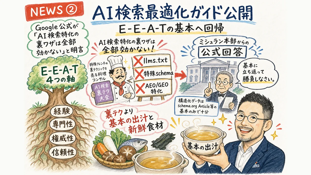 Google AI検索最適化ガイドのグラレコ図解