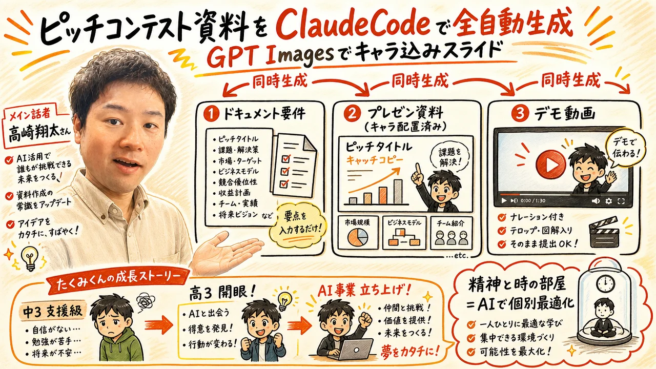 ピッチコンテスト資料・生徒キャラ込みスライド生成イメージ