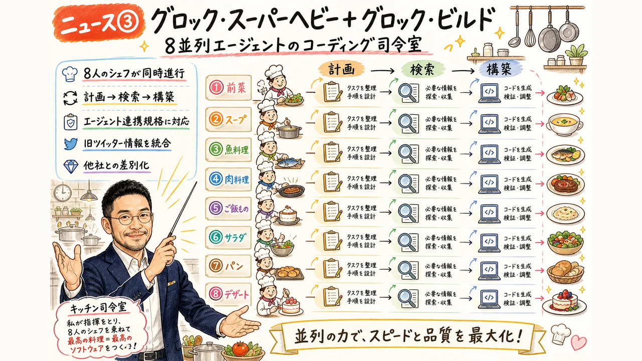 xAI Grok SuperHeavy + Grok Build のグラレコ図解