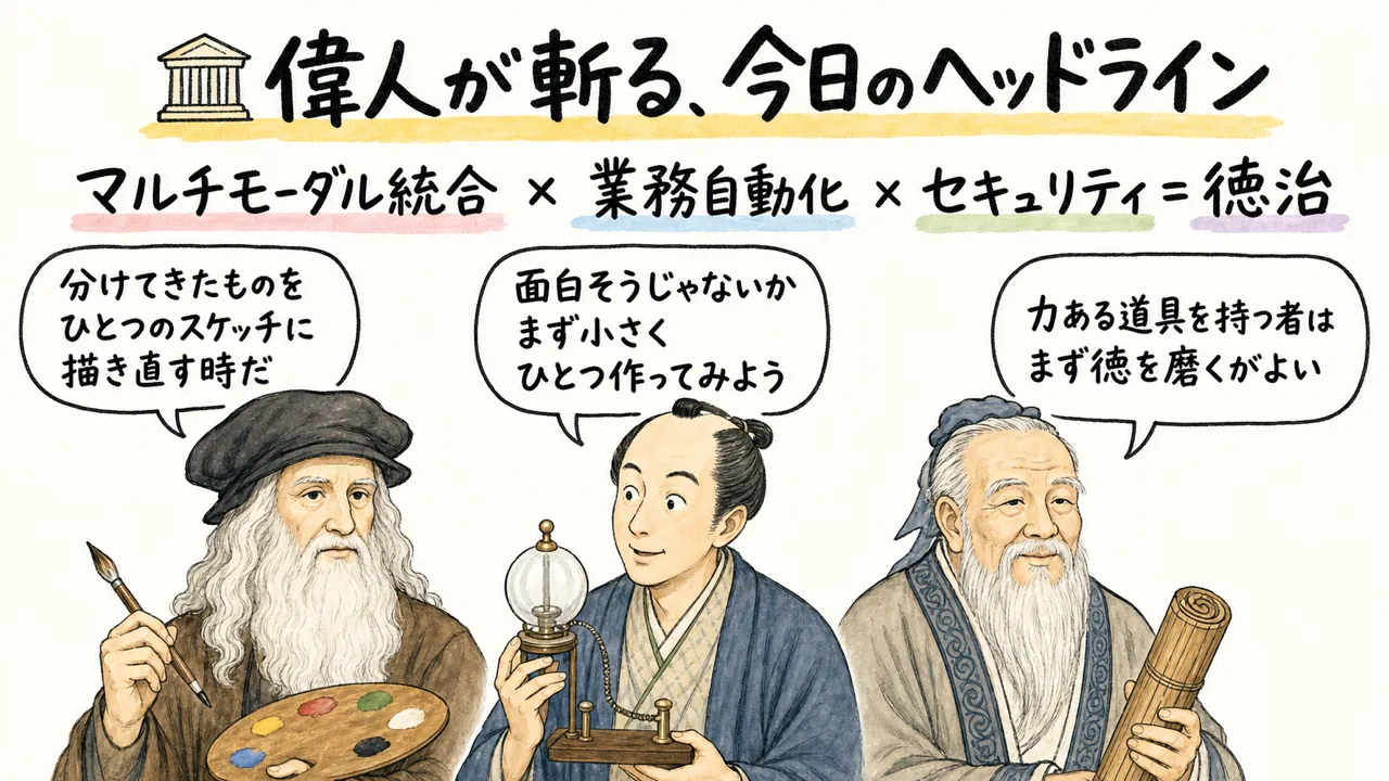 偉人3名が今日のAIニュースを斬る集合図解