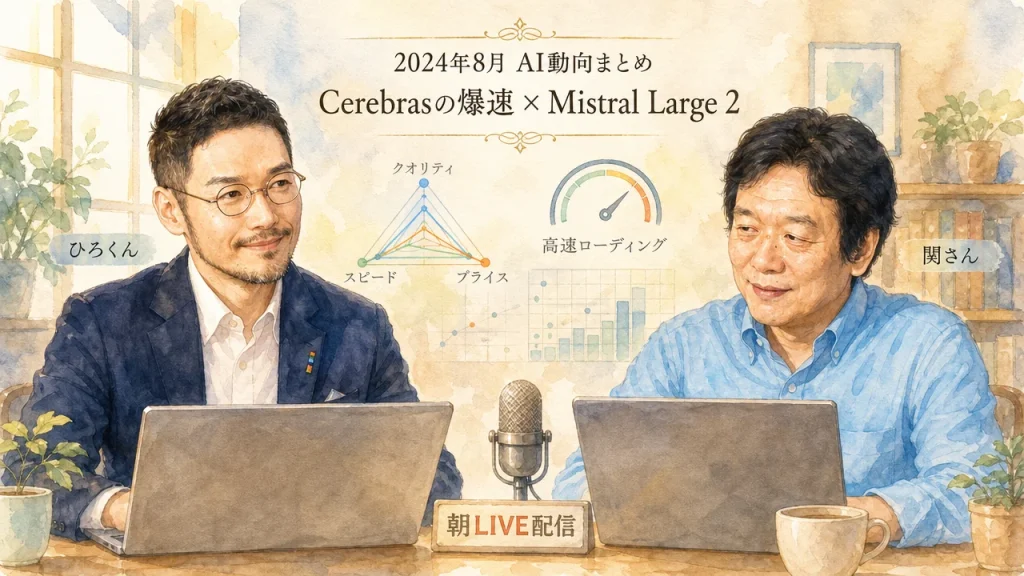 2024年8月AI動向まとめ Cerebrasの爆速とMistral Large 2 朝LIVE｜ひろくん×関さん