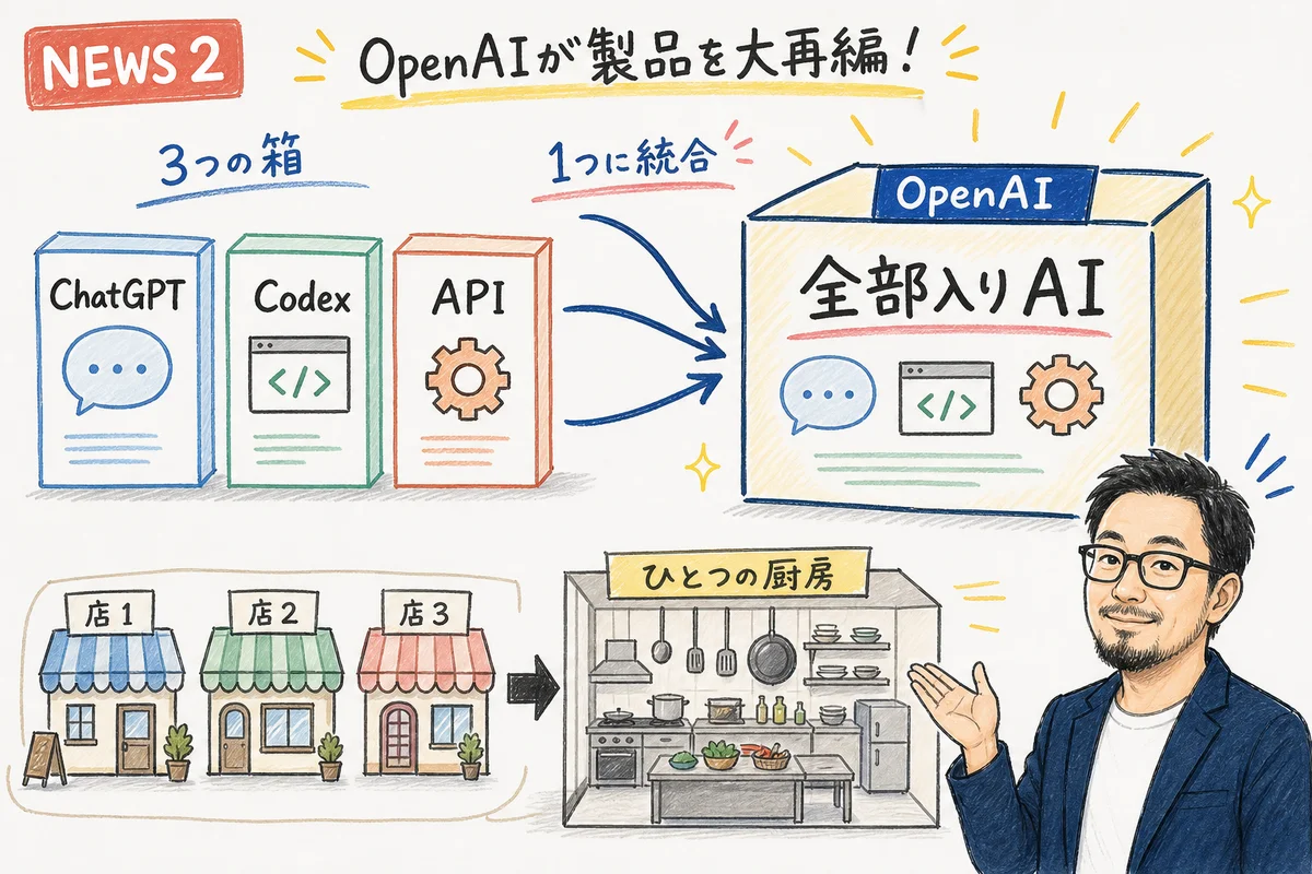 OpenAIがChatGPT・Codex・APIを1つのチームに統合する大再編の図解