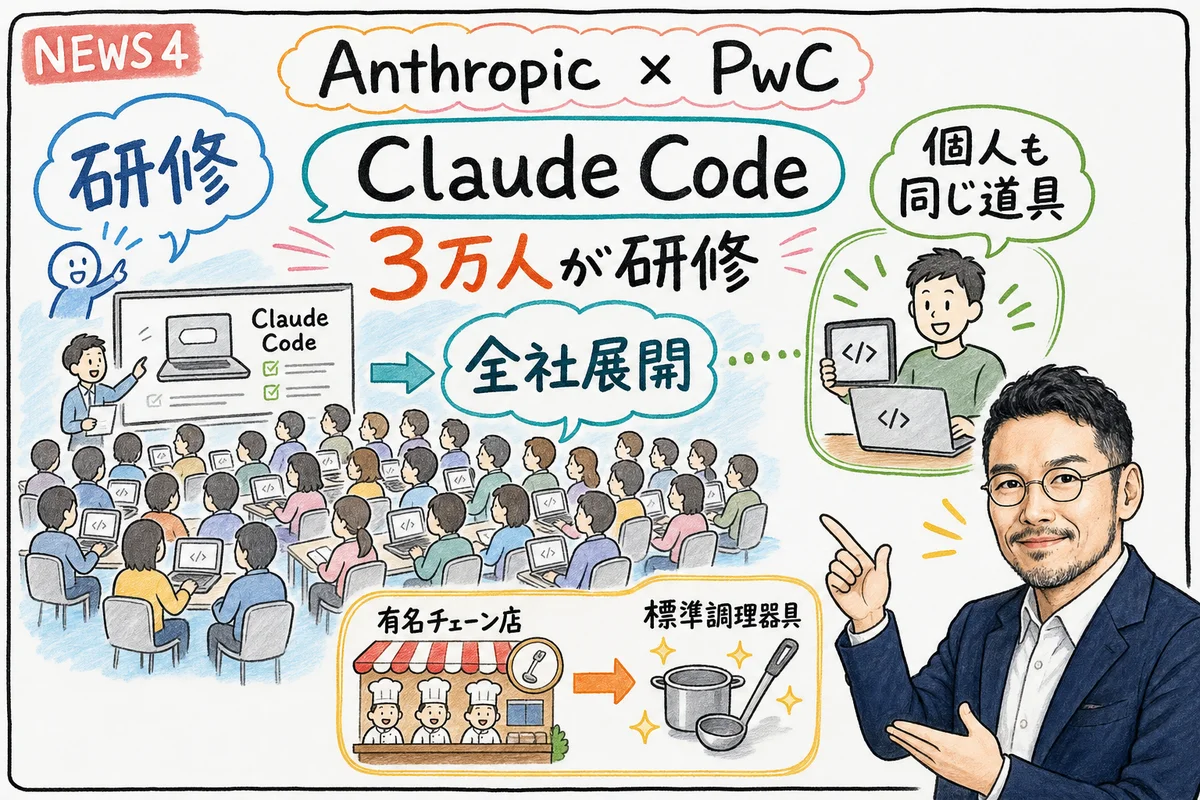 AnthropicとPwCが提携を拡大し3万人にClaude Code研修を実施する図解