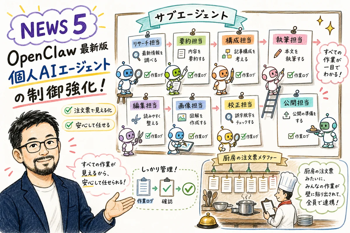 OpenClaw最新版で個人AIエージェントのコンテキストとプラグイン制御が強化された図解