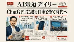 ChatGPTに銀行口座を繋ぐ時代へ 2026年5月16日のAIニュース新聞風アイキャッチ