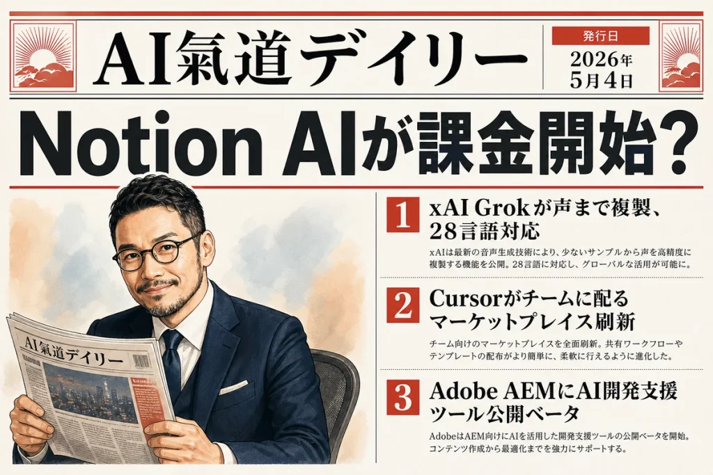 Notion AIが課金開始？xAI Grokは声まで複製【最新AIニュース解説】2026年5月4日号