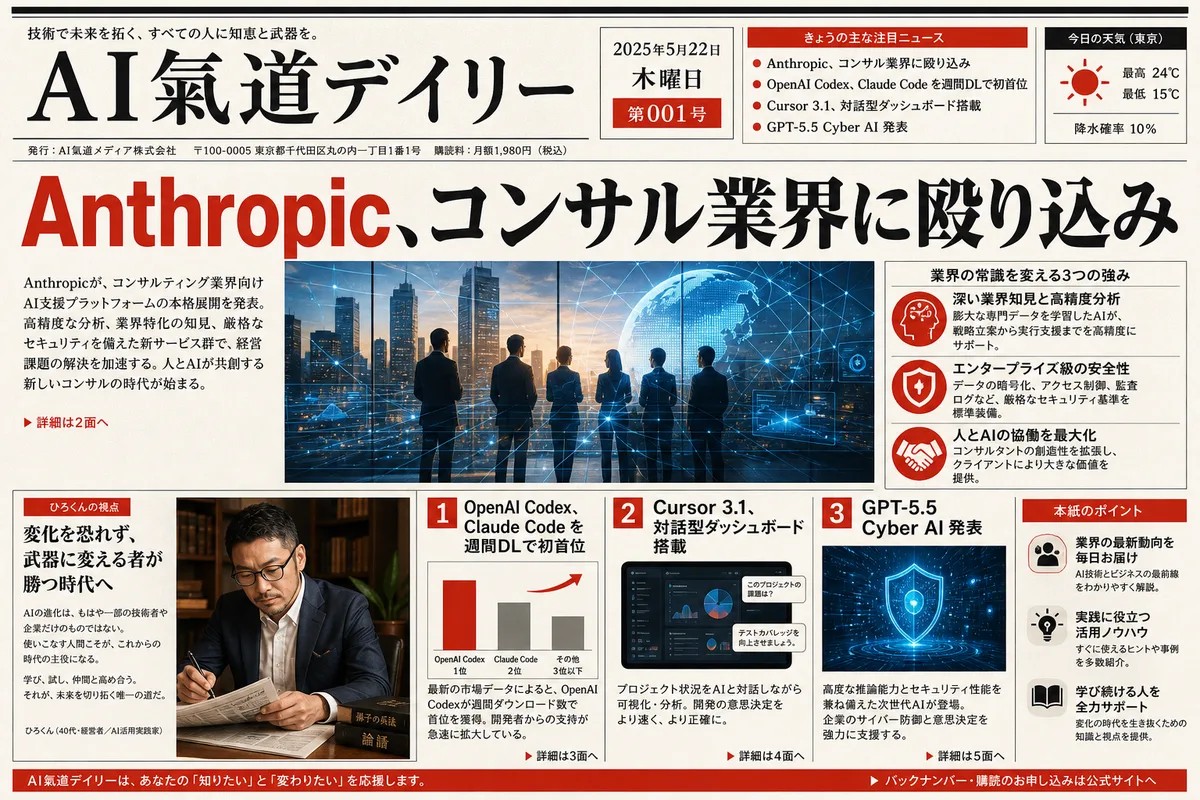 Anthropicがコンサル業界に殴り込み？OpenAI Codex首位逆転＆Cursor