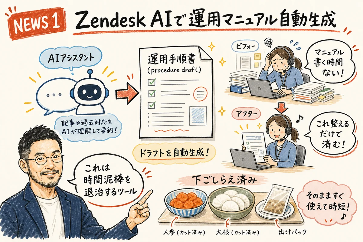 Zendesk AI procedure draftsのグラレコ