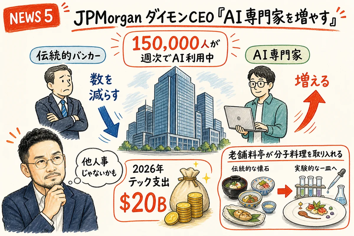 JPMorgan AI採用シフトのグラレコ