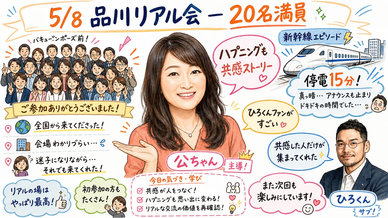 5月8日 品川リアル会 20名満員の懇親会写真とバキューンポーズ