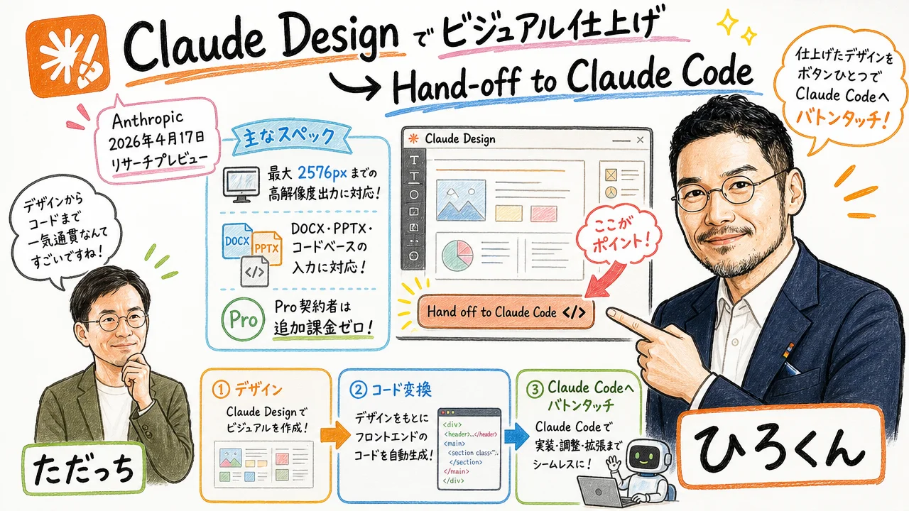 Claude Designでビジュアル仕上げてClaude Codeにハンドオフするシーン