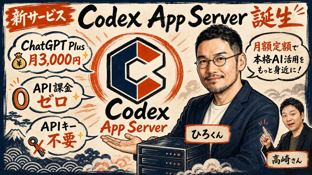 Codex App Server（コーデックスアップサーバー）の仕組みを解説する高崎さんとひろくんのシーン