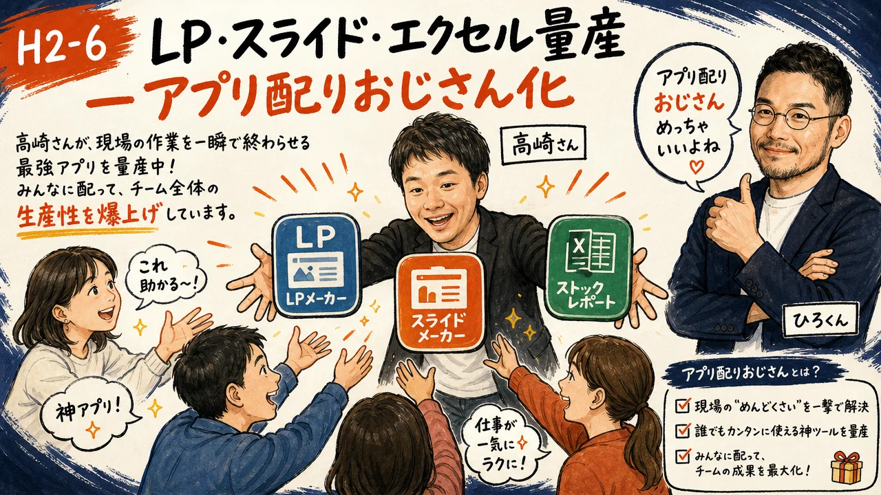 高崎さんが量産したLPメーカー・スライドメーカー・ストックレポートのアプリ配り