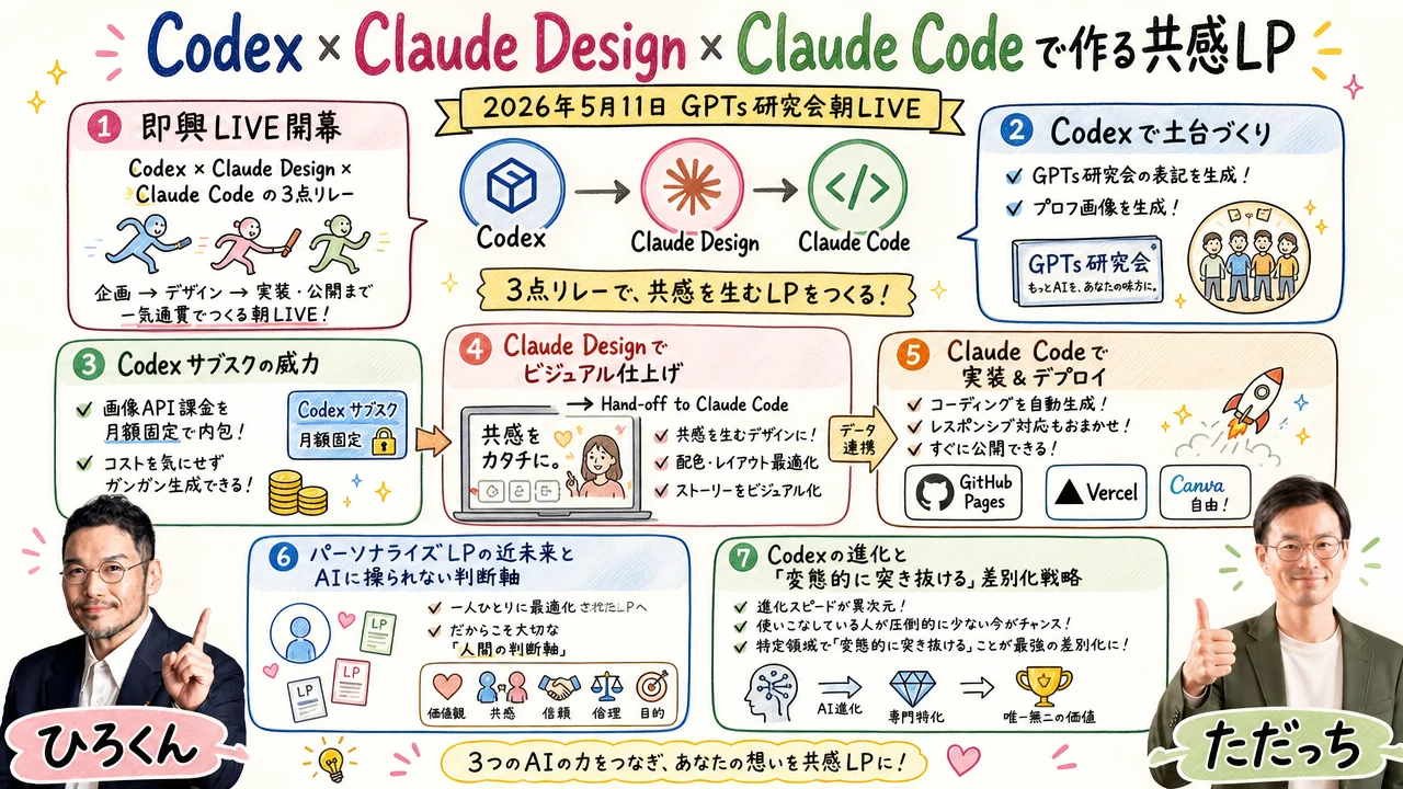 Codex×Claude Design×Claude Code 共感LP朝LIVE