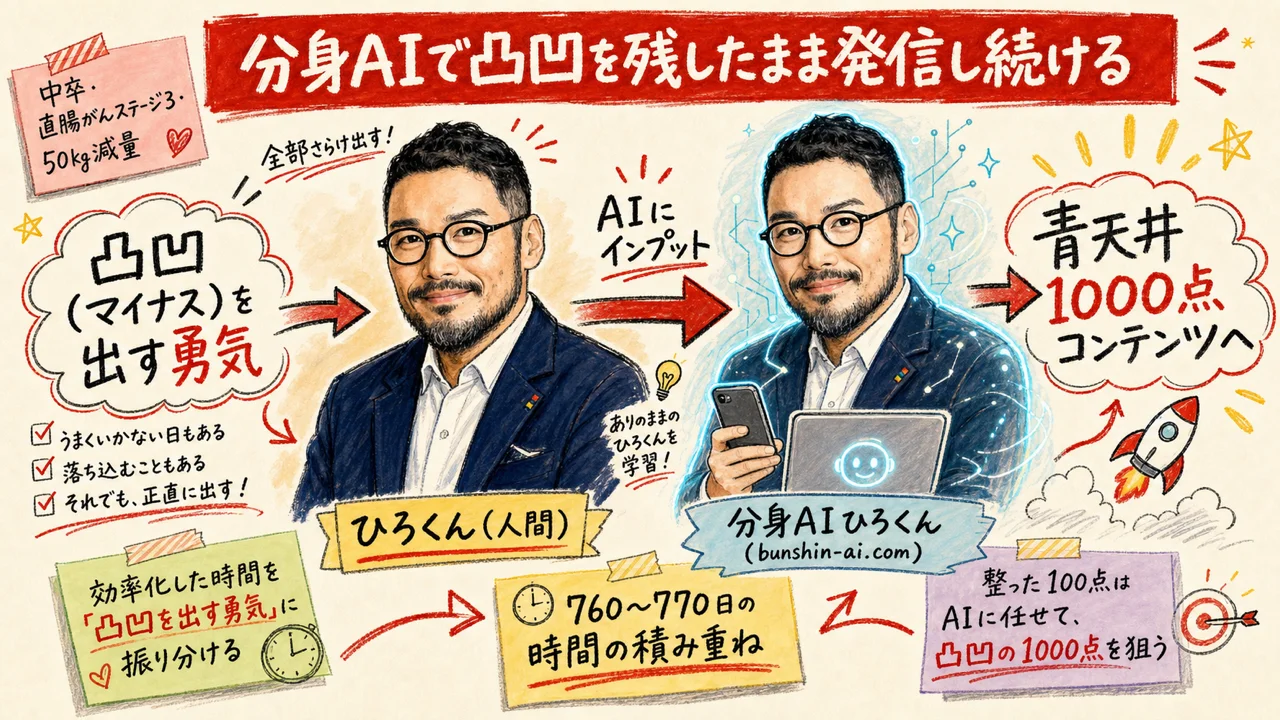 ひろくんと分身AI — 凸凹を残したまま発信し続けるコラム図解