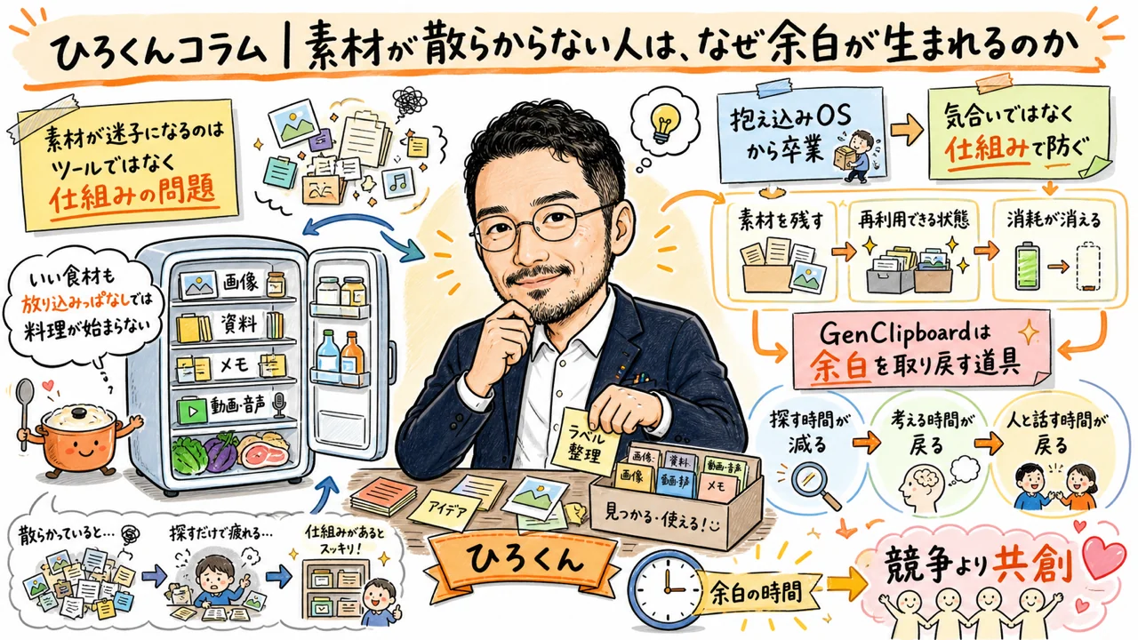 ひろくんコラム｜素材が散らからない人は、なぜ余白が生まれるのか