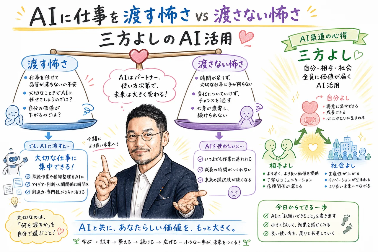ひろくんコラム AIに仕事を渡す怖さ 三方よしのAI活用グラレコ