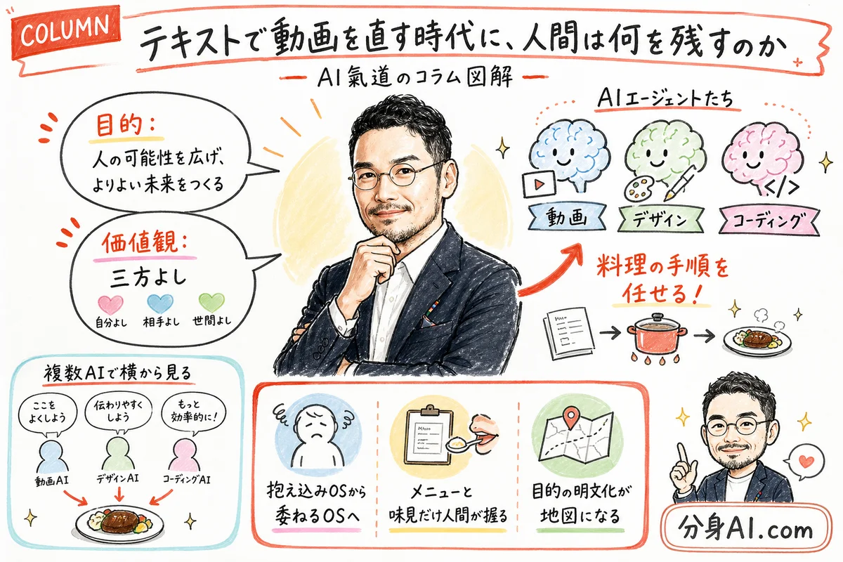 AI氣道コラム図解 テキストで動画を直す時代に人間は何を残すのか