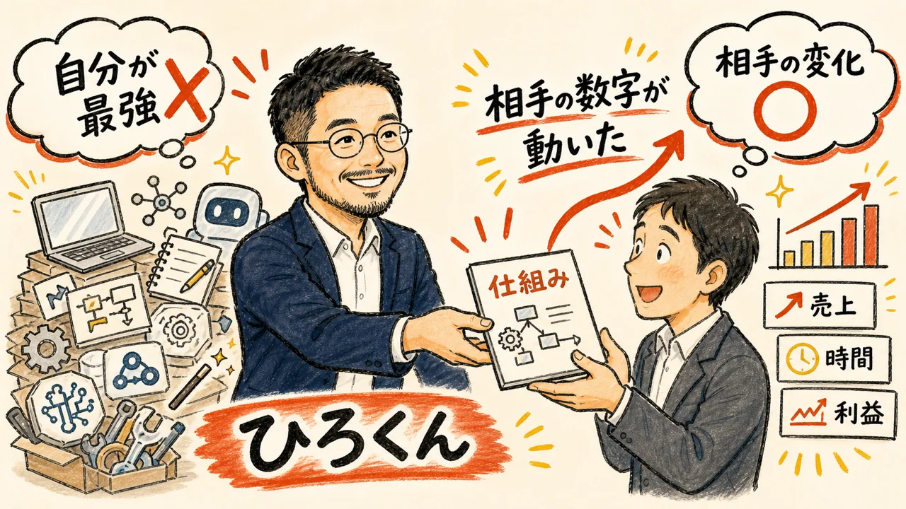 「最強の道具を持っている自分」より「相手の数字が動いた」— ひろくんが仕組みを手渡すコラム図解