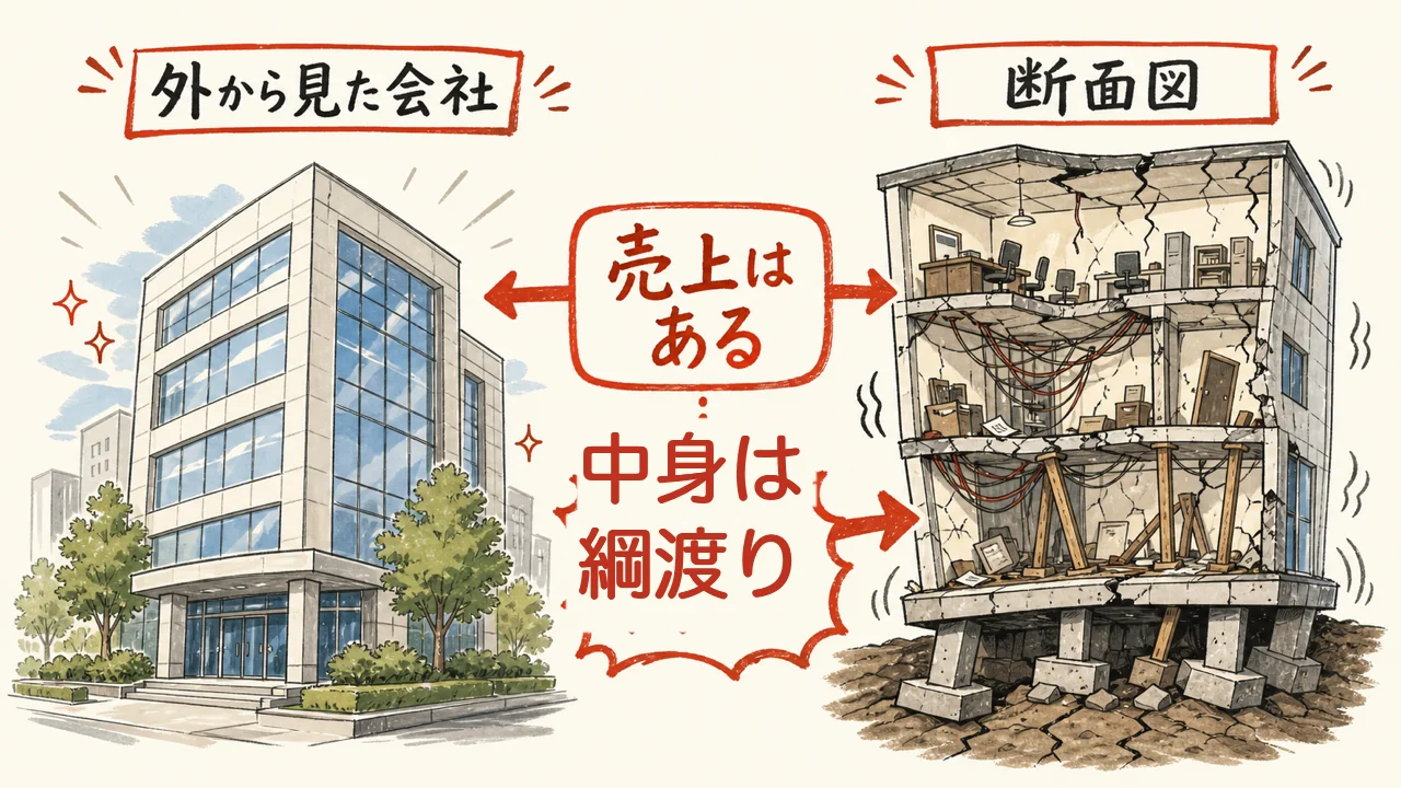 表面の売上と中身の悲惨（外観と断面図の対比）