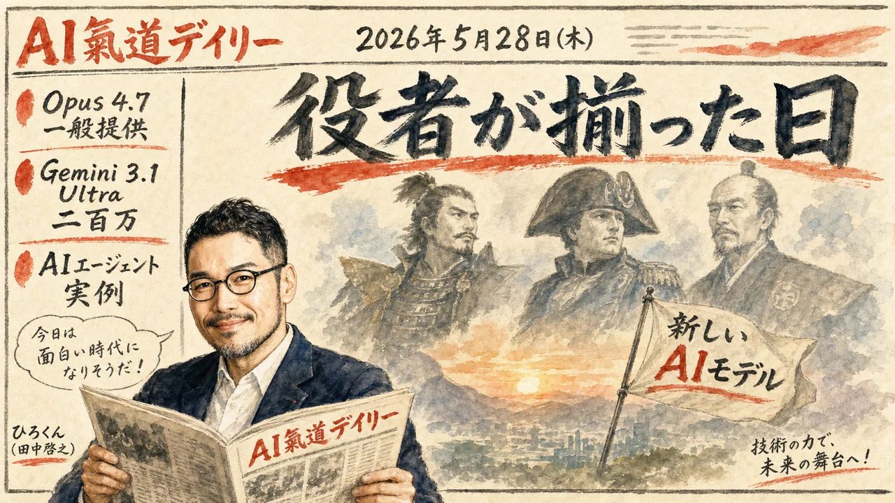 AI氣道デイリー 2026年5月28日号 新モデル続々登場の朝 新聞風メイン画像