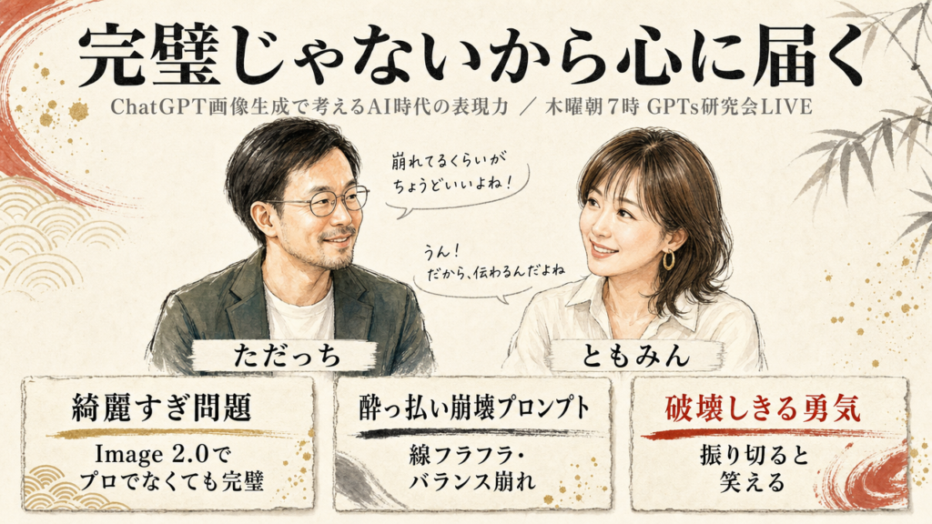 ChatGPT画像生成「ヘタウマ崩壊プロンプト」全体図 v2 ただっち+ともみん