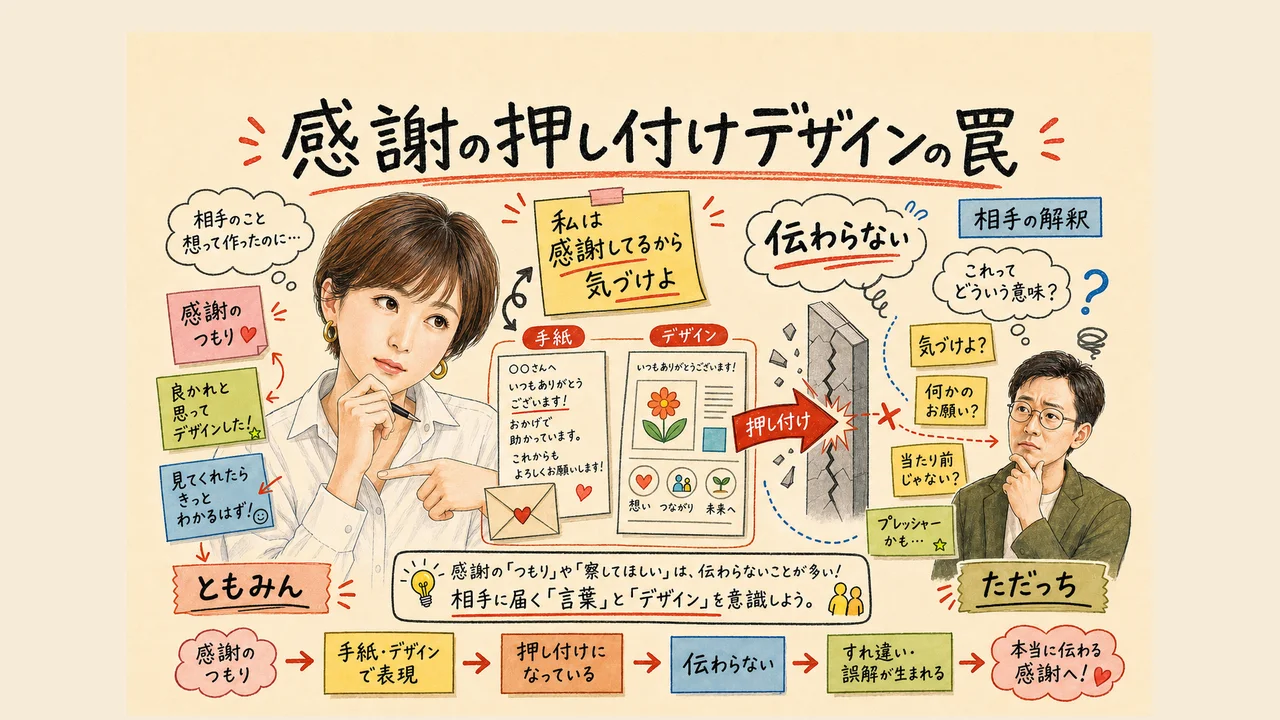 感謝の押し付けデザイン — 文章で例える「気づけよ」の罠