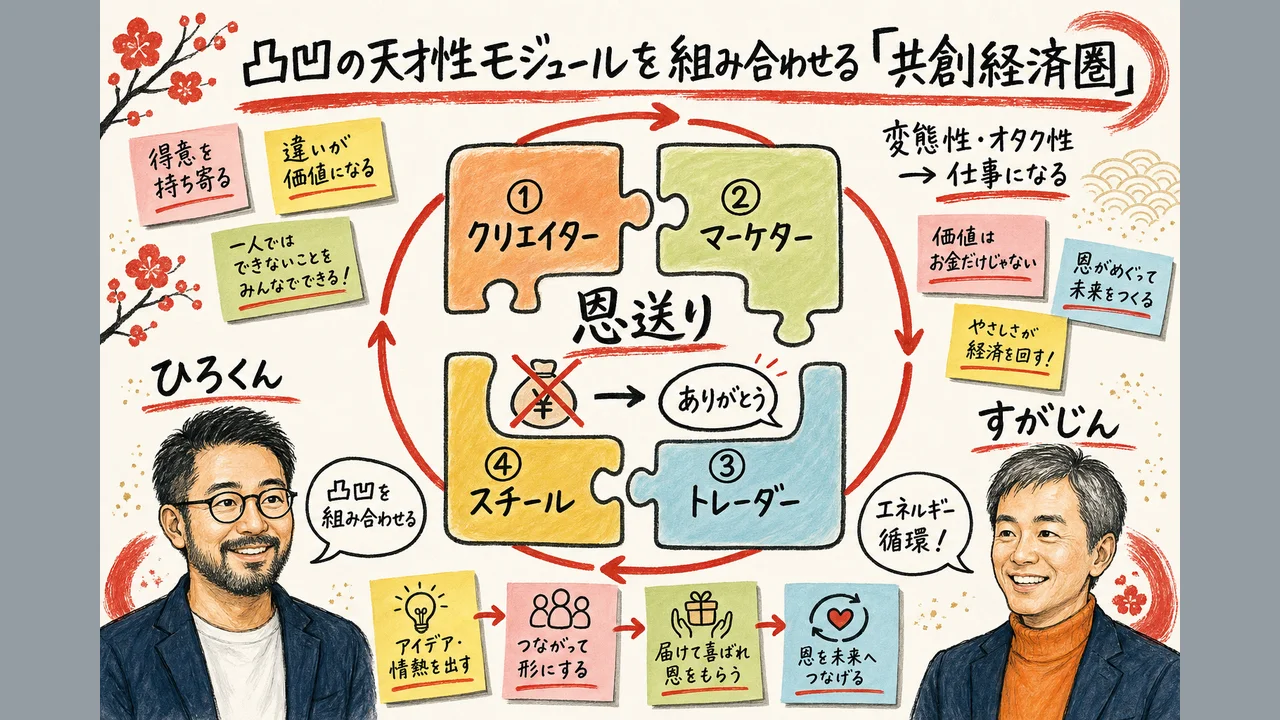 天才性モジュールと共創経済圏：エネルギー循環の図