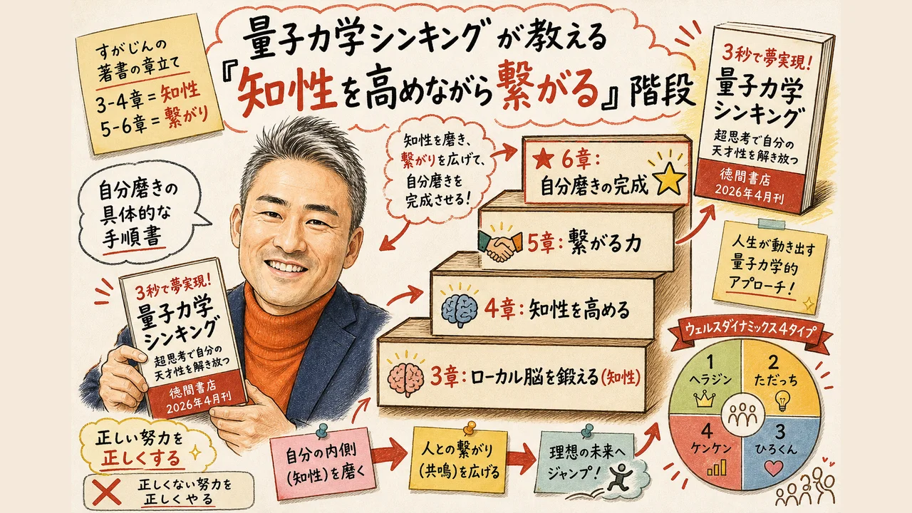 量子力学シンキング書籍の章立て：3-4章=知性、5-6章=繋がり