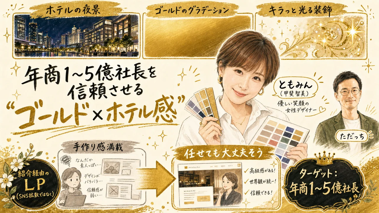 年商1〜5億社長向けLPの信頼感を演出する『ゴールド×ホテル感』のデザイン原則