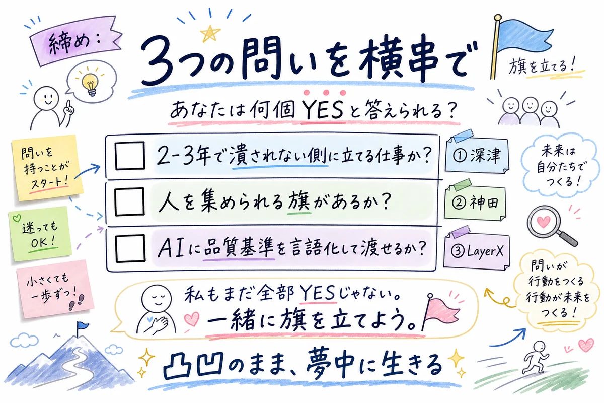 締め：「それGeminiでできるじゃん」に潰されない3つの問いを横串で