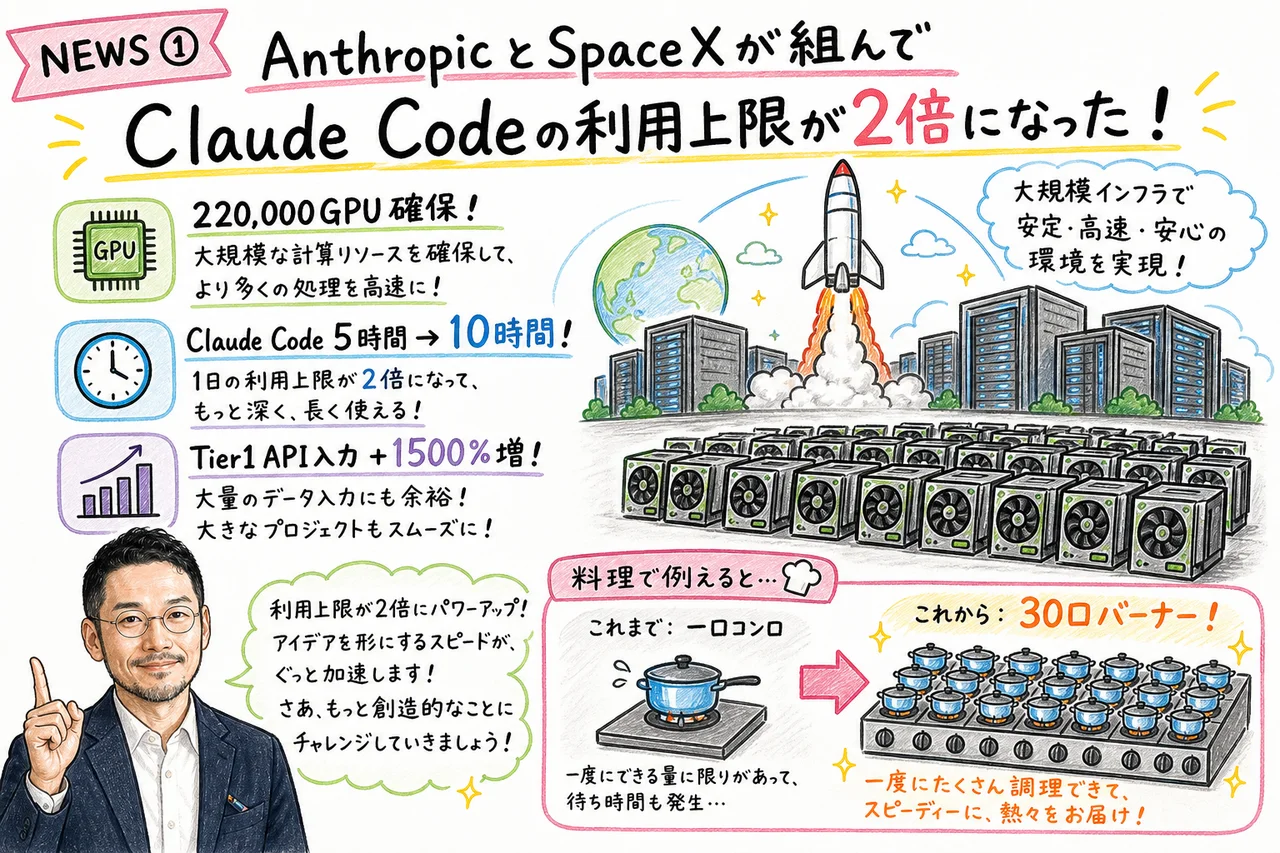 Anthropic×SpaceX Claude Code利用上限2倍グラレコ