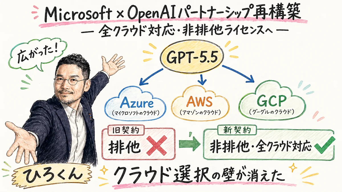 Microsoft OpenAI パートナーシップ再構築の図解