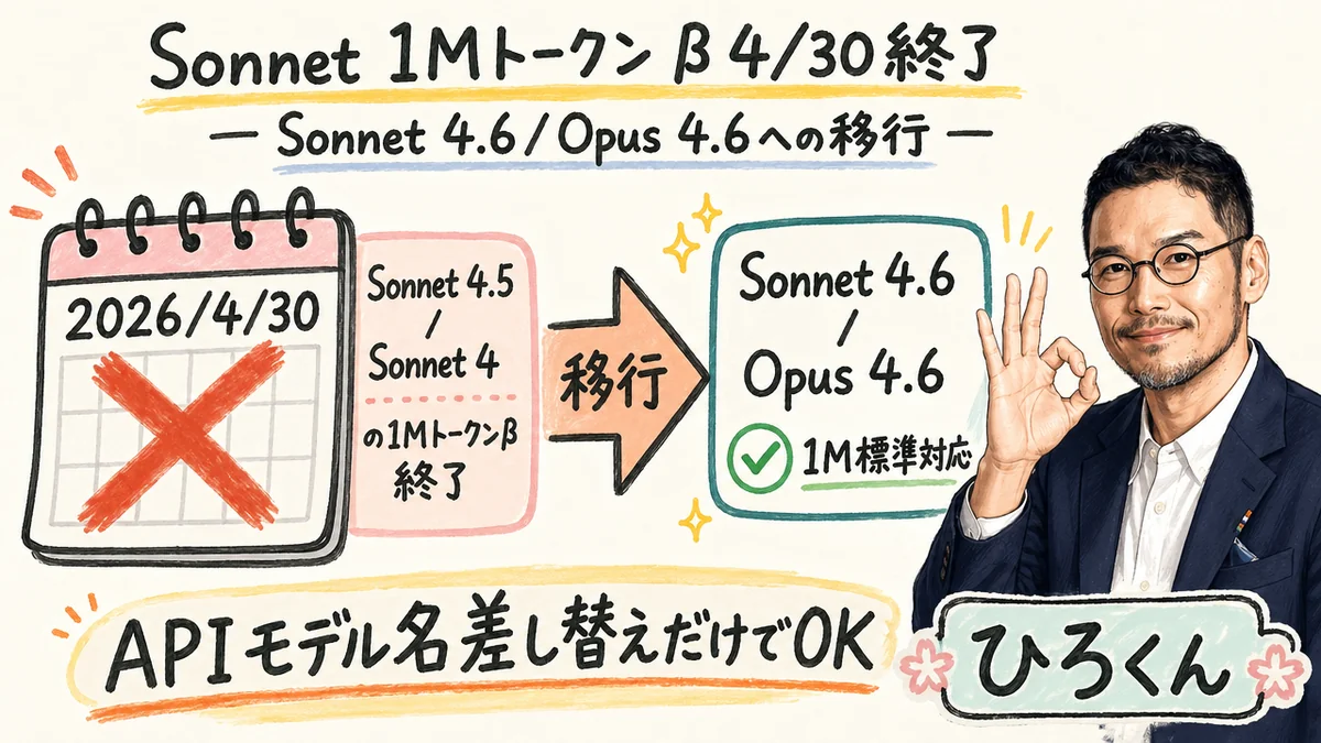 Sonnet 1Mトークンベータ終了と移行案内の図解
