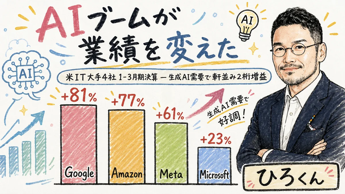米IT大手4社1-3月決算 生成AI需要で2桁増益の図解