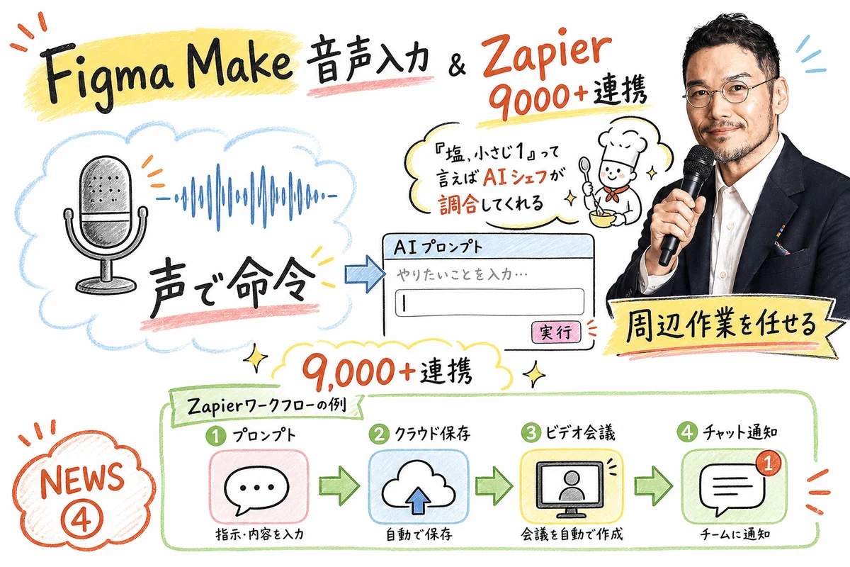 Figma Make 音声入力 Zapier 9000連携