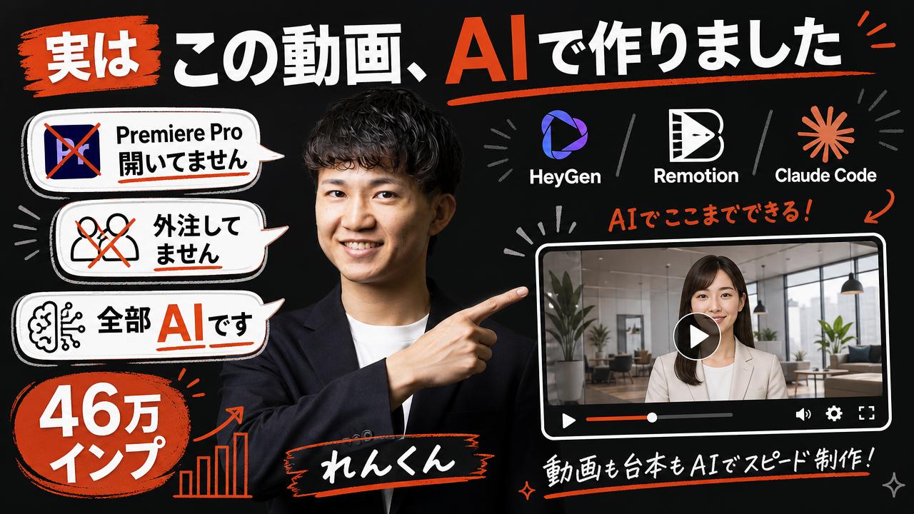 HeyGenのAIアバター × Claude Codeで自動編集された動画の実演画面