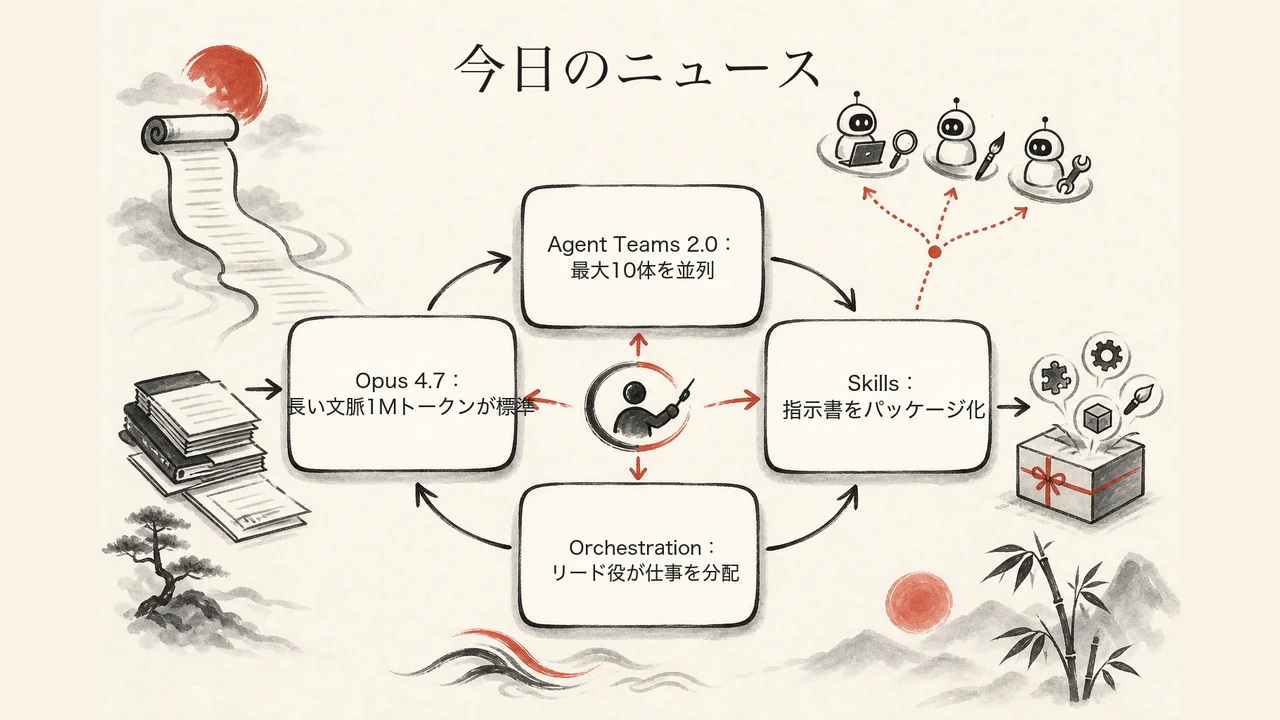 Claude Opus 4.7とAgent Teams 2.0の発表ポイント図解