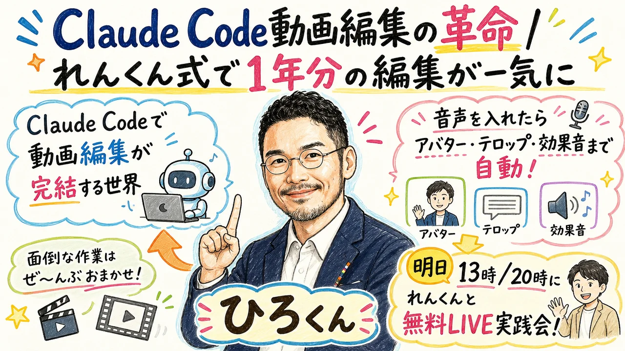 Claude Code動画編集の進化|れんくん×ひろくん明日13時から実演