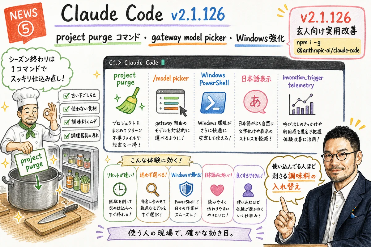 Claude Code v2.1.126 アップデート機能のイメージ図解