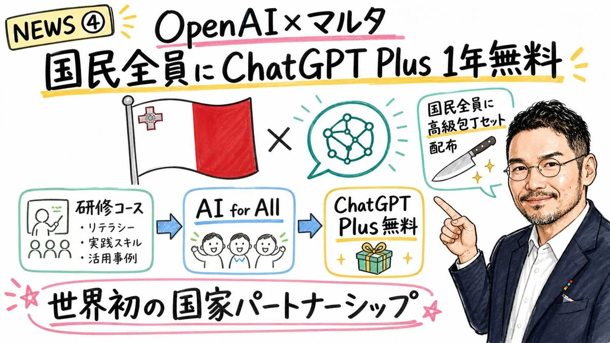 NEWS④ OpenAI×マルタ国民全員ChatGPT Plus無料
