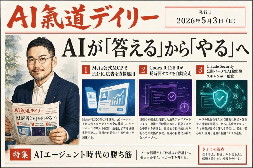 AI氣道デイリー 2026年5月3日号｜AIが『答える』から『やる』へ