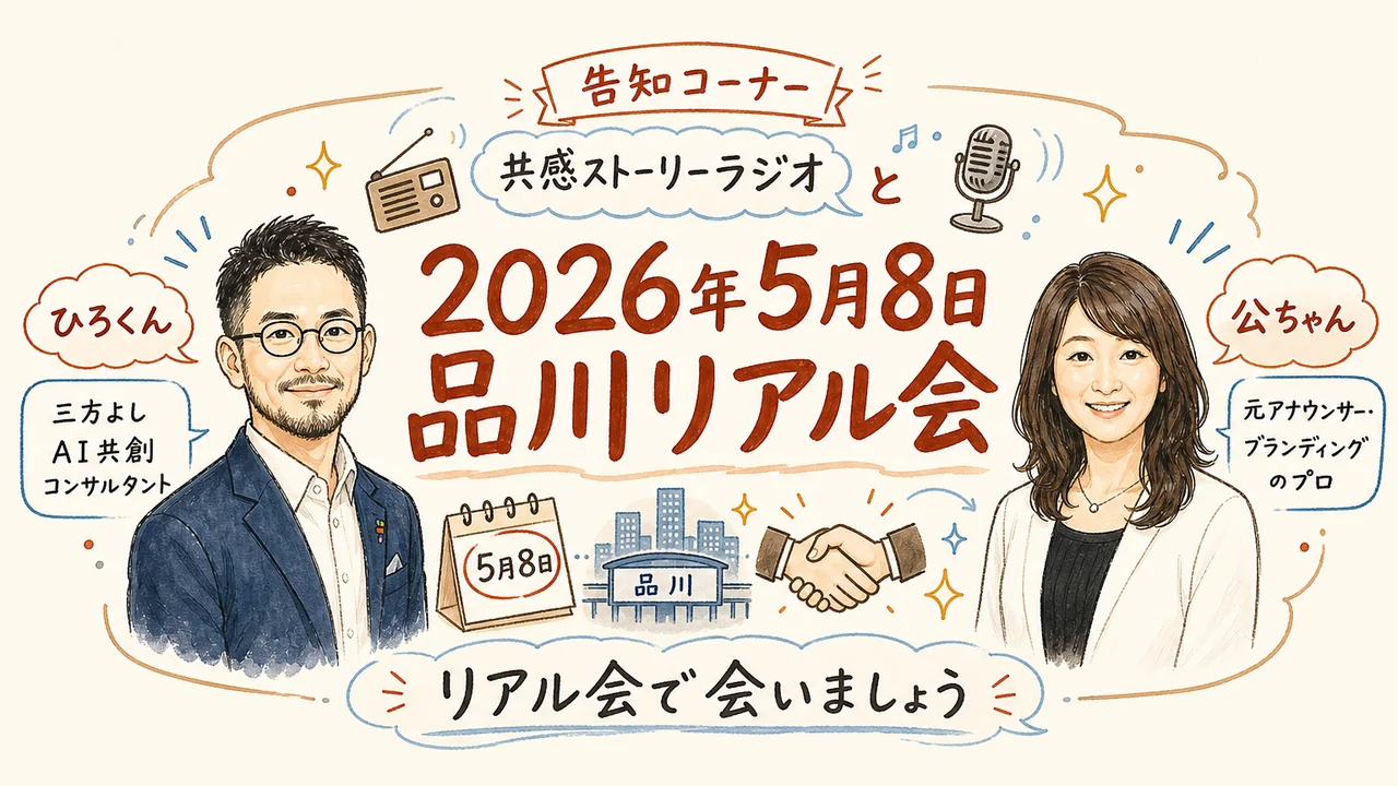 告知コーナー 共感ストーリーラジオ 品川リアル会