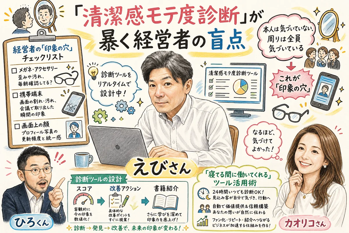 Claude Codeで清潔感モテ度診断を構築するえびさんのリアルタイムデモ