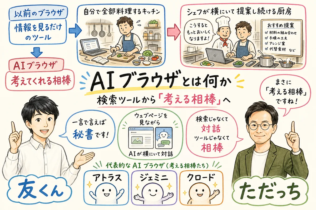 AIブラウザ比較：ChatGPT Atlas・Gemini in Chrome・Claude in Chromeを一枚で解説