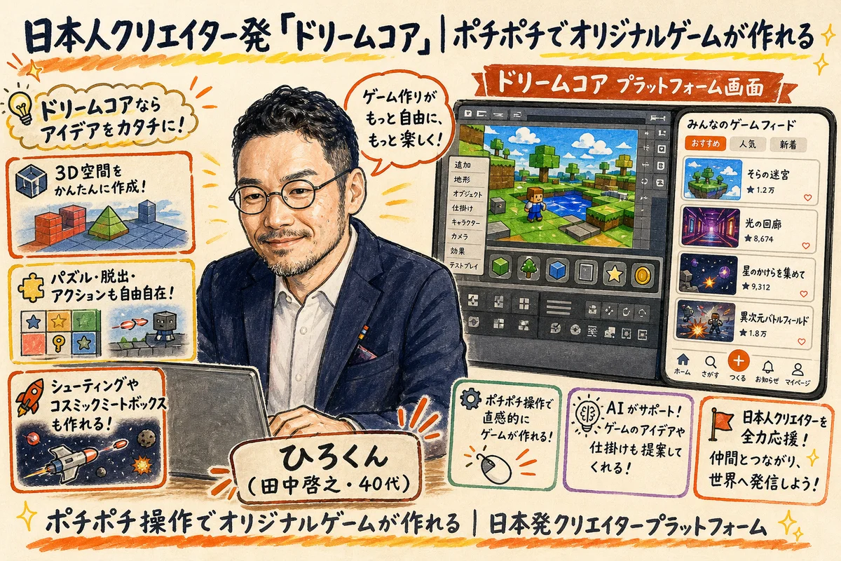 ドリームコア（DreamCore）：日本人クリエイター発のゲーム作成プラットフォーム｜ポチポチでオリジナルゲーム
